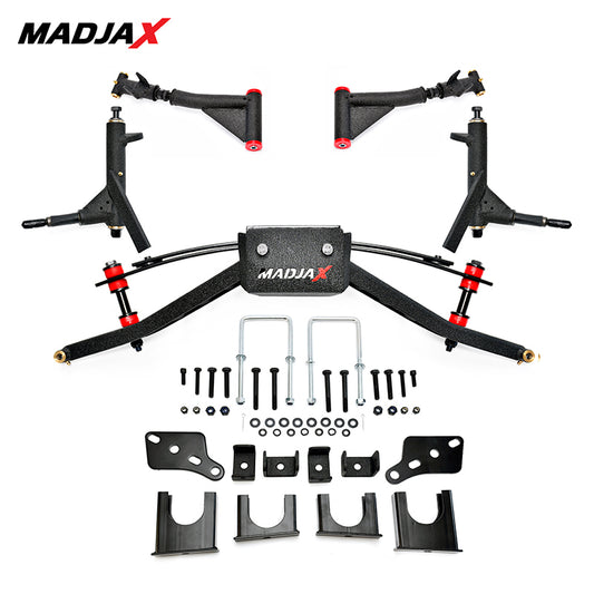 View of all the components included in the Club Car Precedent, Tempo, and Onward 6" King XD lift kit by MadJax, offered with free shipping by Salt City Golf Cart, Item #16-050.