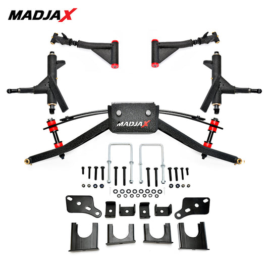 View of all the components included in the Club Car Precedent, Tempo, and Onward 4" King XD lift kit by MadJax, offered with free shipping by Salt City Golf Cart, Item #16-051.