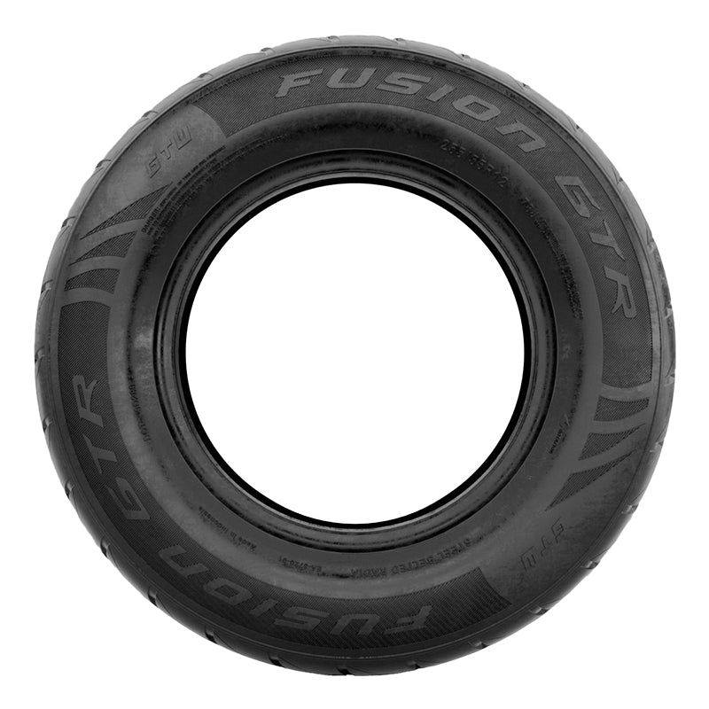 Sidewall view profile of the GTW Fusion GTR steel belted radial golf cart tire in 255/55R12 size, 73J Load and Speed Rating, designed for 12"x7" rims, offered for sale by Salt City Golf Cart in Hutchinson, Kansas.
