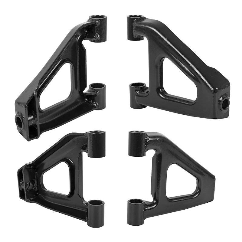 Alternate front and backside views showing the welded and stamped construction of the OEM driver side replacement A-arm for X2, X4, and X6 model golf carts by MadJax XSeries, sold by Salt City Golf Cart in Hutchinson, Kansas.