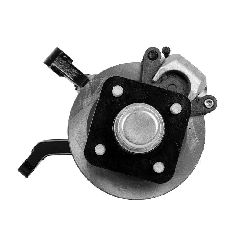 Hub and rotor view of the high quality OEM complete replacement pass side spindle assembly designed for non-lifted MadJax XSeries Storm golf carts and PTVs, sold with free shipping and best price.
