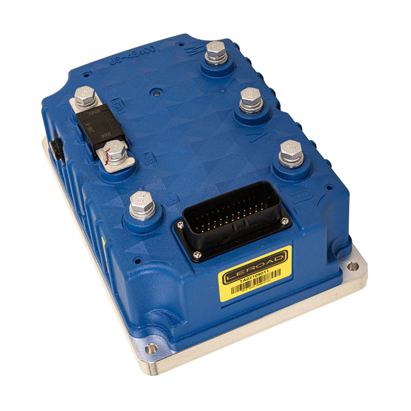 Alternate angled top view showing the main pin connector on the TA02109011 Leroad electronic golf cart motor controller.