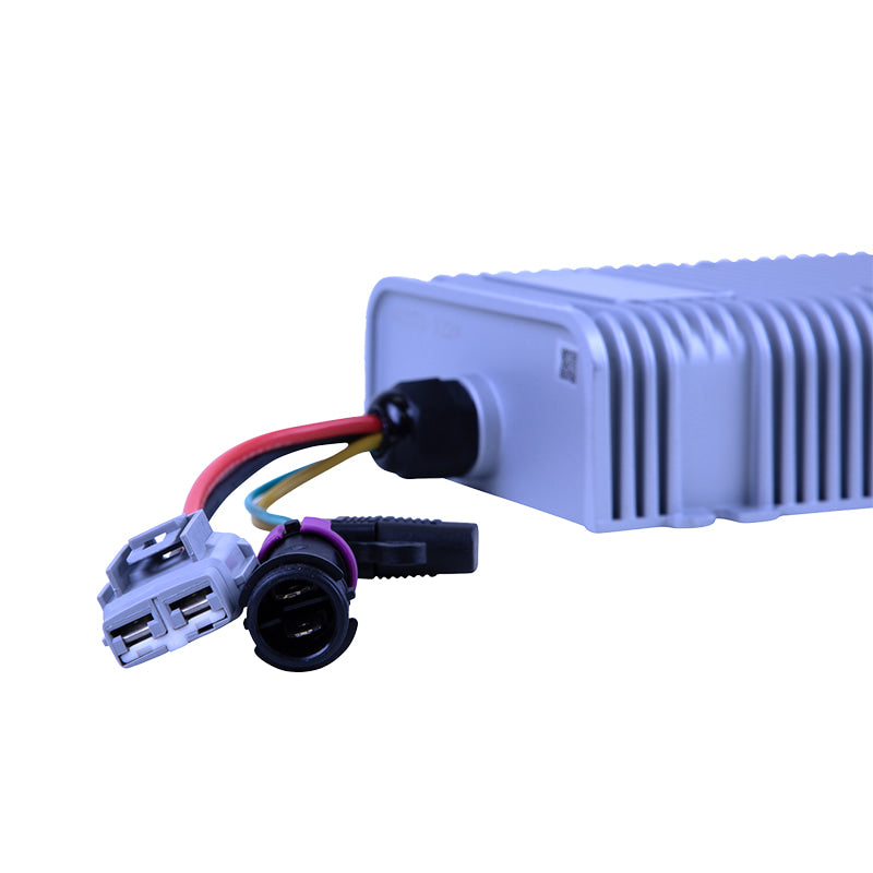 Close up view of the wire connector leads on the Madjax XSeries Storm voltage reducer replacement.