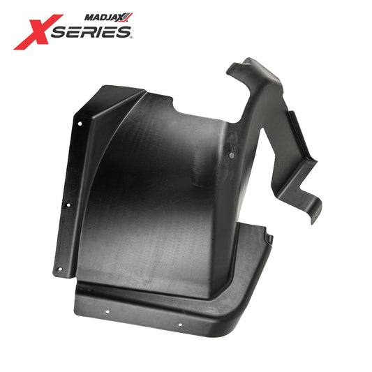Replacement front driver side OEM inner fender liner / splash shield for MadJax XSeries golf carts, model years 2024-2025, offered with free shipping by Salt City Golf Cart in Hutchinson, Kansas, Item #28-405-3.