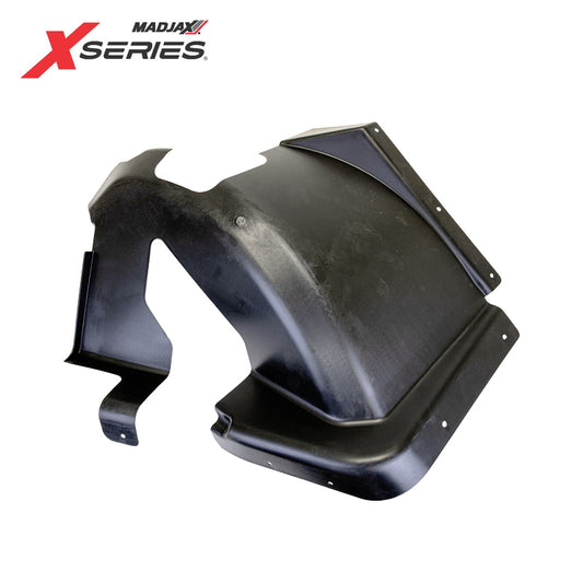 Replacement front passenger side OEM inner fender liner / splash shield for MadJax XSeries golf carts, model years 2024-2025, offered with free shipping by Salt City Golf Cart in Hutchinson, Kansas, Item #28-405-4.