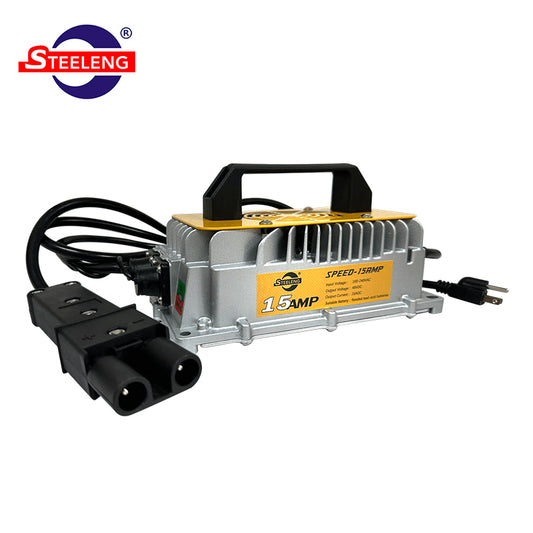 Replacement Yamaha G14-G22 48-volt golf cart smart charger, 15-amp, 2-pin connector made by SGC, designed for lead acid wet cell batteries, free shipping, Item #CHYM01.