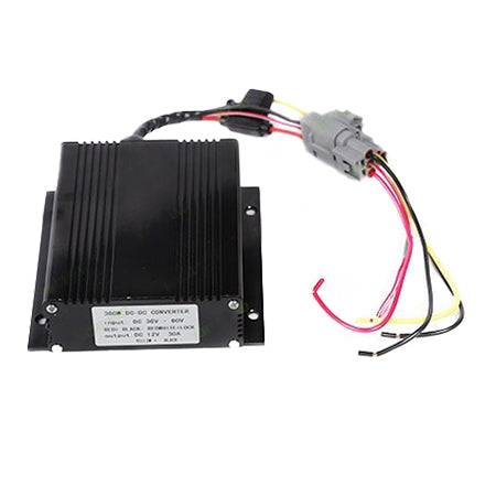 Great value universal golf cart electric DC-DC voltage reducer, designed to convert 36 or 48 volt DC power to 12 volt power for 12v accessories, featuring 30amps of power and free shipping from Salt City Golf Cart in Hutchinson, Kansas.