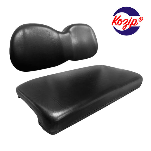 2004 and newer model years Club Car Onward, Tempo, and Precedent golf cart front seat replacement set in black, including both the bottom and backrest cushion assemblies made from high quality marine grade vinyl and 2-year color warranty.