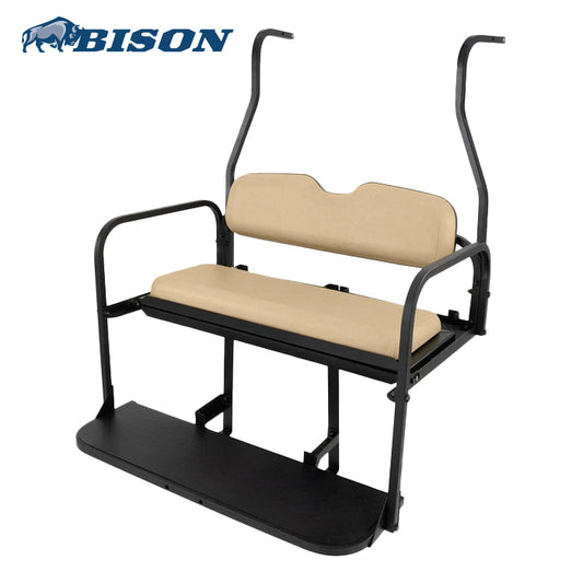 New style Club Car DS rear flip seat with buff cushions for sale near Hutchinson, Kansas.