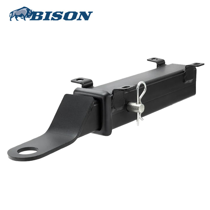 Rear golf cart flip seat receiver hitch designed for Bison rear folding flip seats for EZ-GO, Yamaha, and Club Car gas and electric model golf carts.