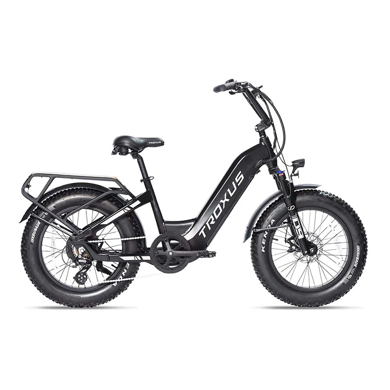 Troxus Lynx e-bike for sale with 20" fat tires in black finish, 750W 48-volt 28Ah motor/Lion battery and Kenda tires.