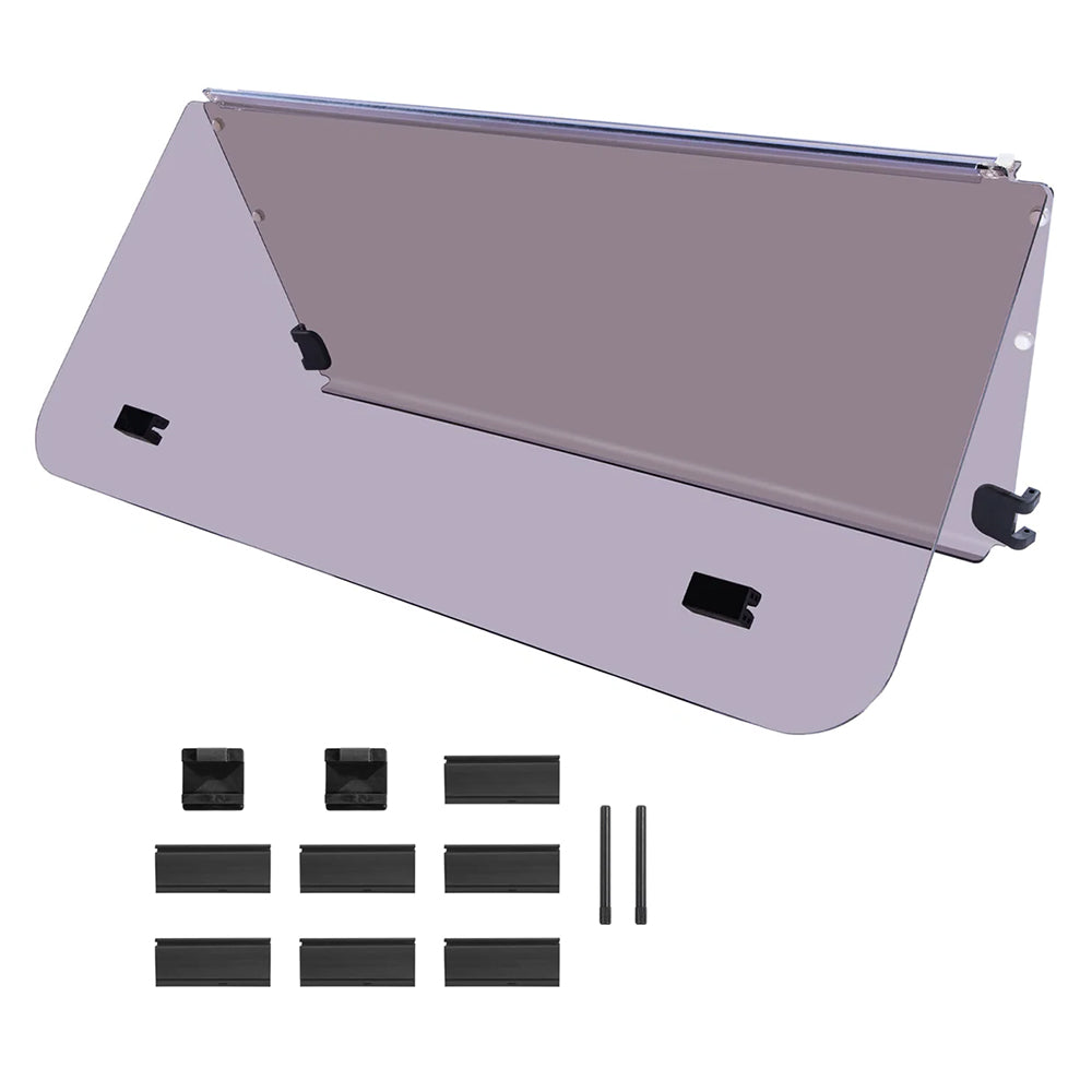 High quality great value economy Club Car DS tinted folding windshield, model years 2000.5 and Up, includes all necessary mounting hardware, offered at the best prices with free shipping, sold by Salt City Golf Cart in Hutchinson, Kansas.