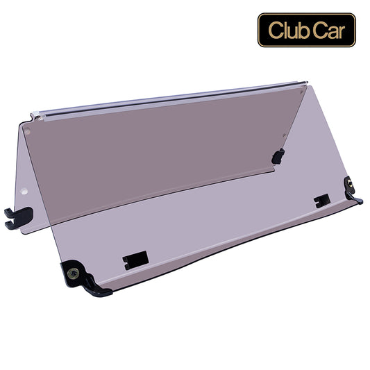 High quality and affordable, high value folding tinted acrylic golf cart windshield for sale that fits Club Car Precedent, Onward, and Tempo gas and electric models, featuring great fit and free shipping by Salt City Golf Cart in Hutchinson, Kansas.