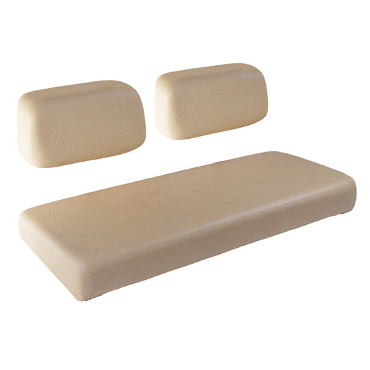 Complete replacement front seat assembly, including bottom cushion and two backrest cushions, designed for 1979-2000.5 model year Club Car DS golf carts, gas and electric, and offered with free shipping by Salt City Golf Cart in Hutchinson, Kansas.