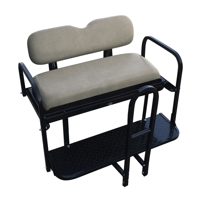 Stone color cushions on rear flip seat kit for an EZGO RXV model (2008-2021) golf cart by SGC Nomad.