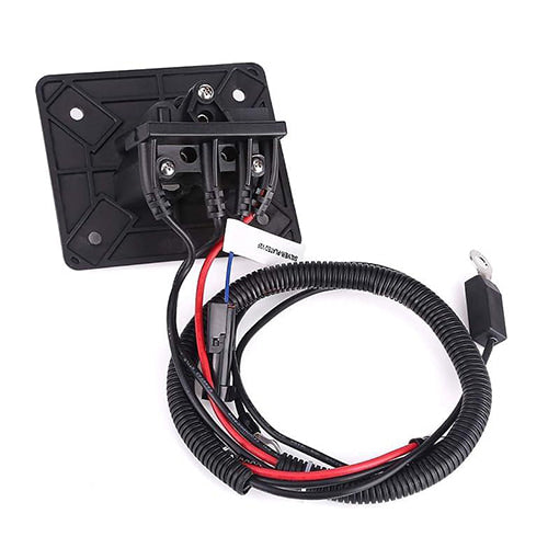 View of the back side of RXV and TXT 48 volt charging receptacle showing the wiring and connection details.