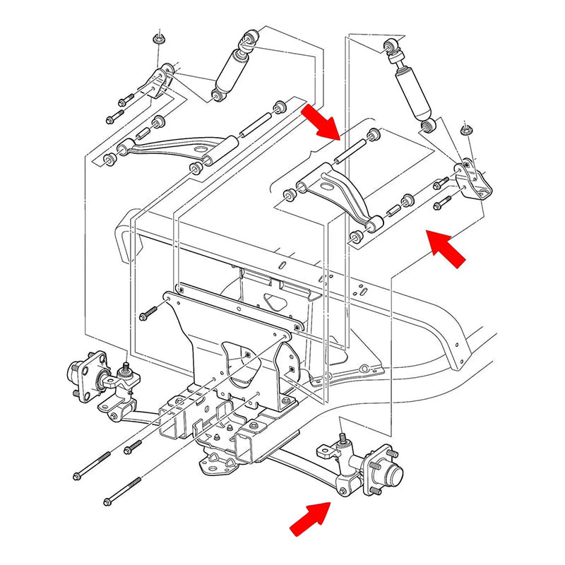 Expanded view of the location of sleeves and bushings for the Club Car Precedent model golf cart front end suspension.