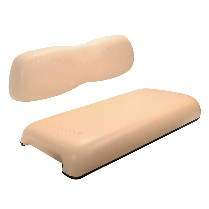 Buff color front OEM style seat bottom and backrest cushion replacement for 2000.5 and newer model year Club Car DS model golf carts, gas and electric.