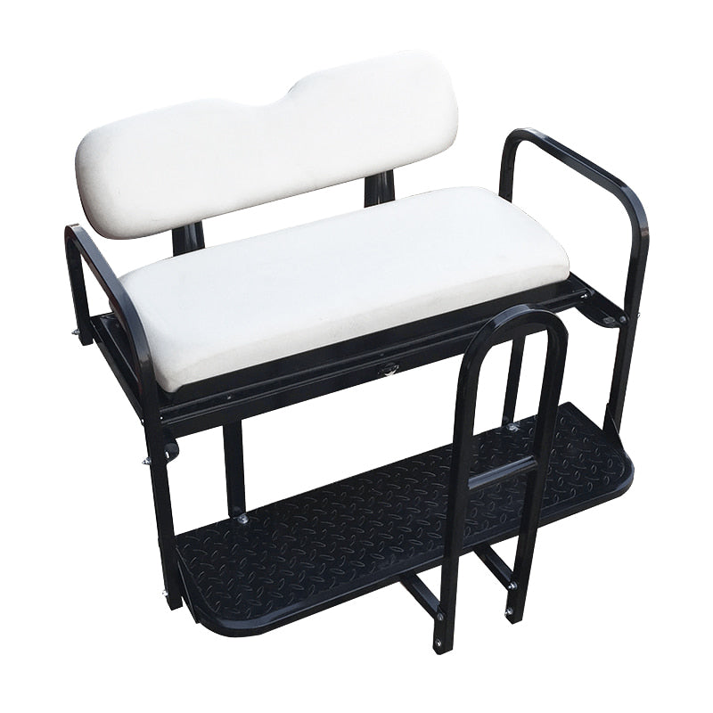 EZGO and Yamaha golf cart rear flip seat available for sale near Hutchinson, Kansas in pure white cushions and including free grab bar.