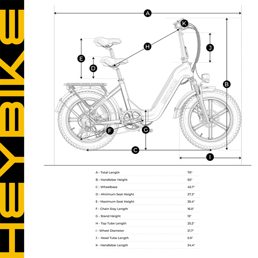 Dimensions and diagram of the Ranger S model folding fat tire ebike.