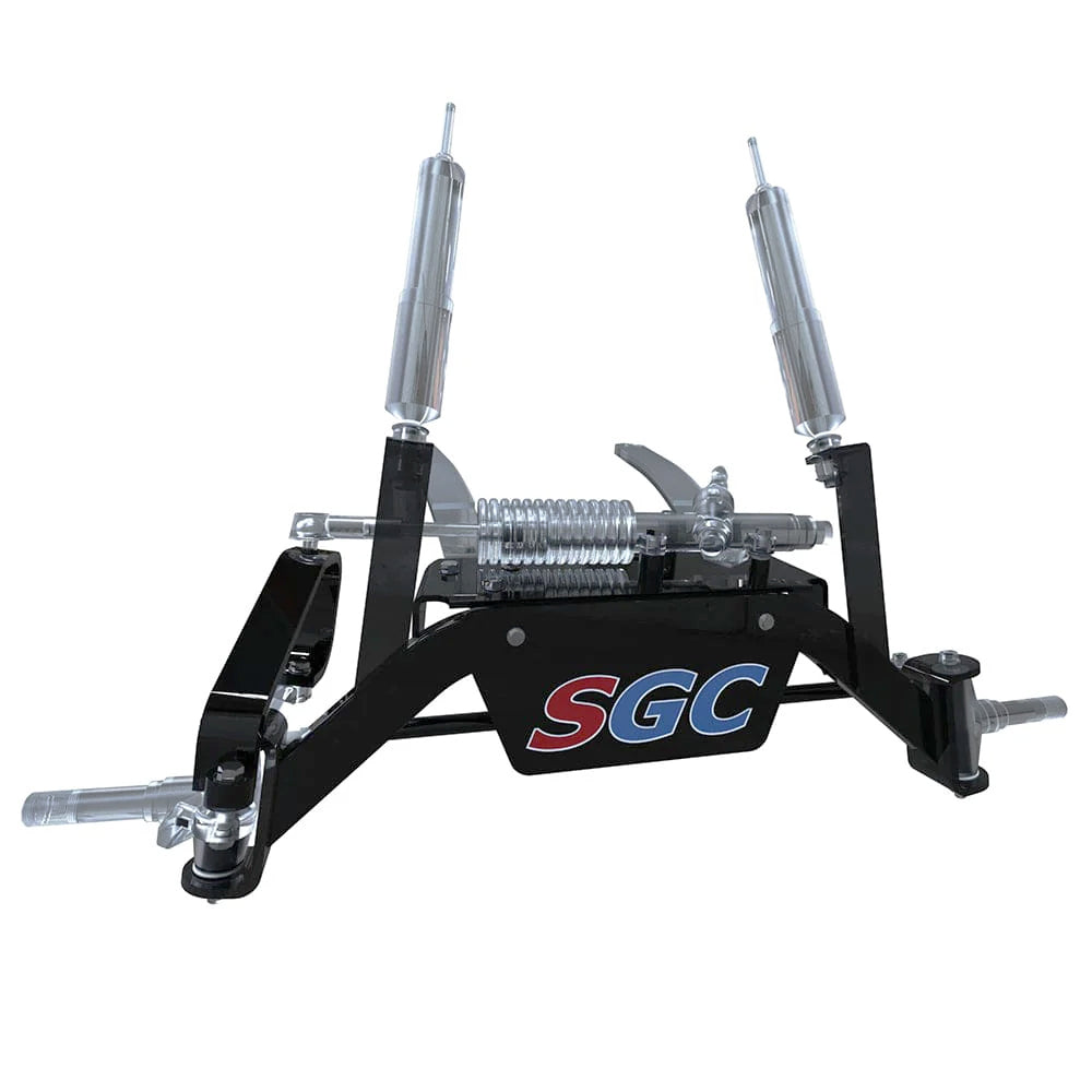 Exploded and expanded view the E-Z-GO TXT/PDS gas powered golf cart 6" drop-axle lift kit by Steeleng, Part #LKTX06, for model years 2001.5 through 2008.5, sold by Salt City Golf Cart in Hutchinson, Kansas.