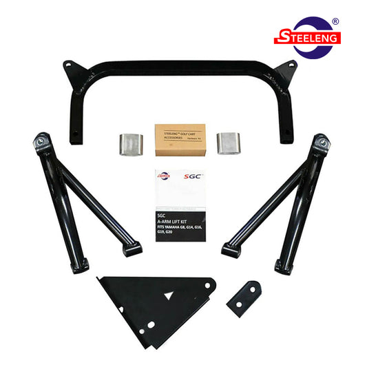6-inch A-Arm golf cart lift kit by SGC designed for Yamaha G8, G14, G16, G19, and G20 models, gas and electric golf carts, offered with free shipping by Salt City Golf Cart, model #LKYM02.