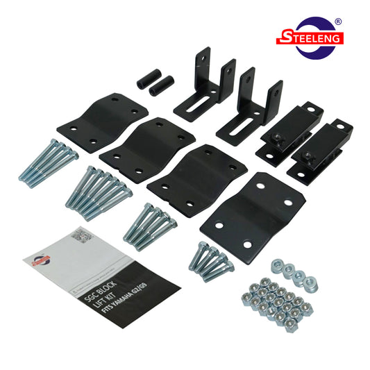 Economy 4-inch Block Spindle Extension lift kit by SGC designed for 1985-1991 model year G2 as well as 1991-1995 model year G9 gas and electric golf carts, offered with free shipping by Salt City Golf Cart, model #LKYM06.