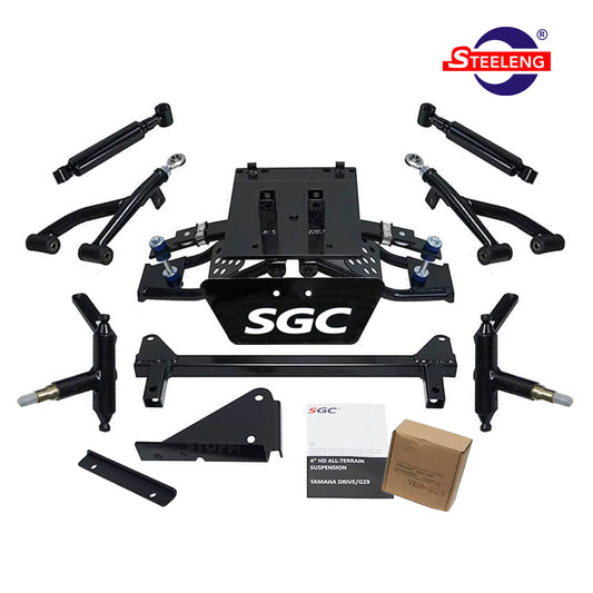 6-inch Double A-Arm golf cart lift kit by SGC designed for 2007-2016 model year G29 Drive gas and electric golf carts, offered with free shipping by Salt City Golf Cart, model #LKYM07.