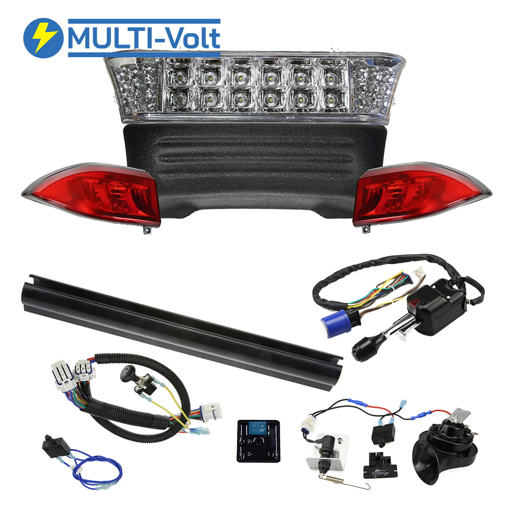 Multi-volt Precedent Deluxe LED light kit with street legal components for 2004-2008.5 model year, including turn signal, brake lights, and horn, identical light kit to the Club Car Precedent Street-Legal LED Light Kit- Instamatic® SKU GCL-CCPDLK-LED, offered with free shipping and best prices.