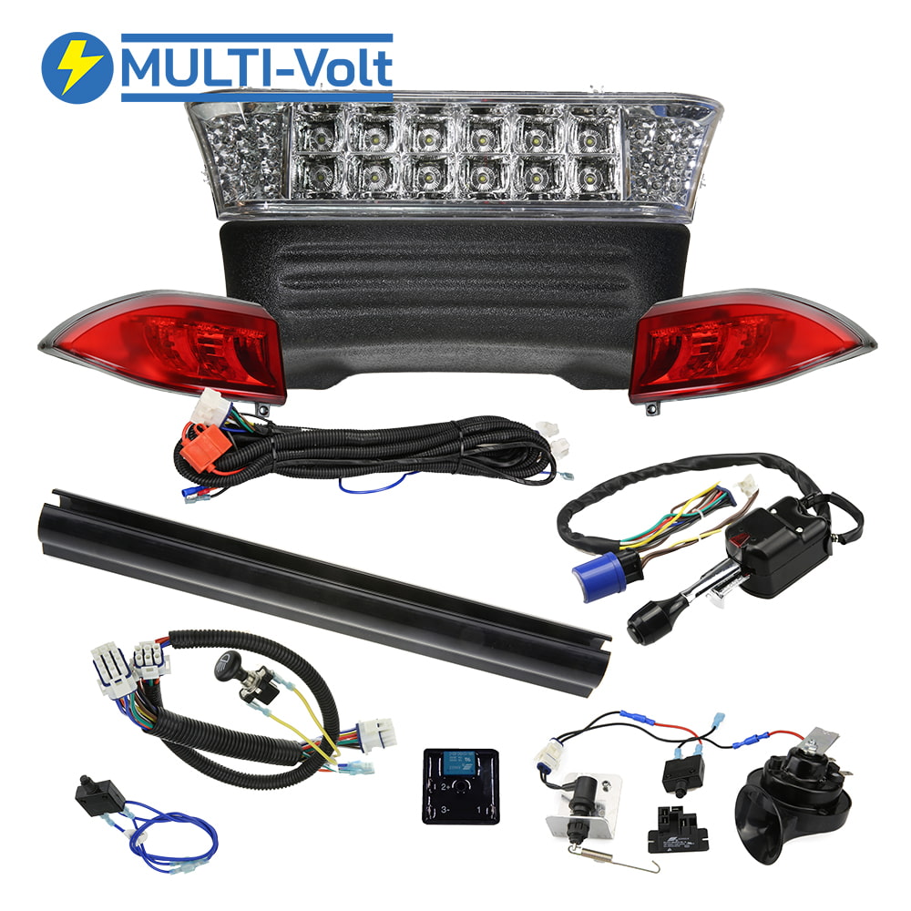 Multi-volt Precedent Deluxe LED light kit with street legal components for 2008.5 and newer model year electric, including bucket harness, turn signal, brake lights, and horn, identical light kit to the Club Car Precedent Street-Legal LED Light Kit- Instamatic® SKU GCL-CCPDLK-LED-B, offered with free shipping and best prices.