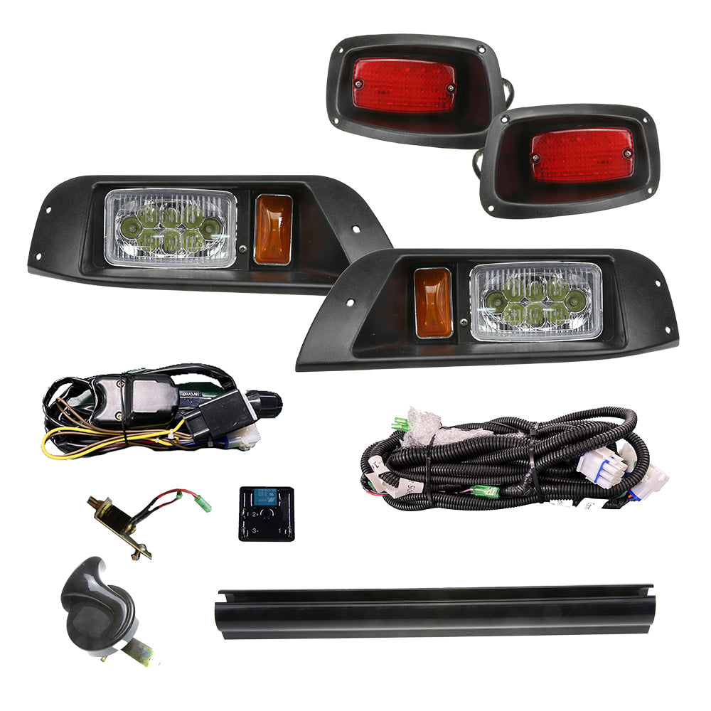 Street legal EZGO TXT full LED light kit for all TXT model golf carts, gas and electric, model years 1996 through 2013, identical kit to the popular EZGO TXT Street Legal All LED Light Kit (1996-2013)- Instamatic® SKU GCL-EGTDLK-LED.