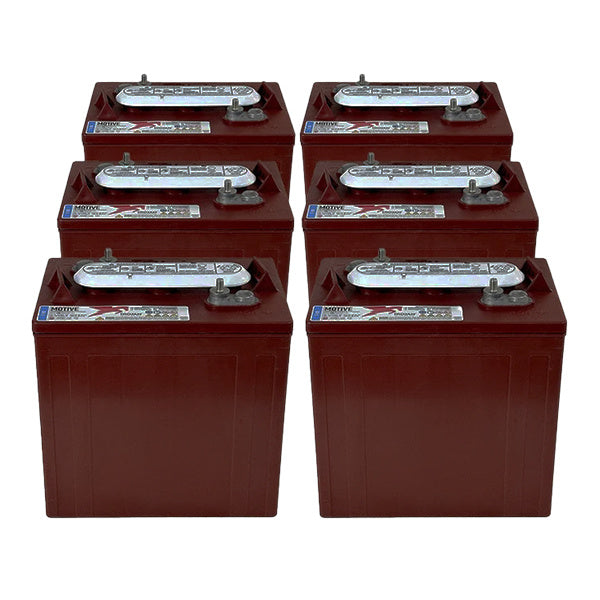 Set of 6 Trojan T105 lead acid golf cart batteries for sale near Hutchinson, Kansas by Salt City Golf Cart, designed for 36-Volt golf carts and electric vehicles.