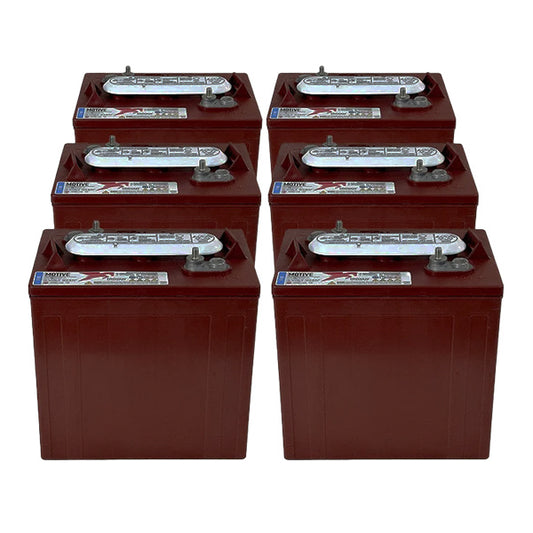 Set of 6 Trojan T105 lead acid golf cart batteries for sale near Hutchinson, Kansas by Salt City Golf Cart, designed for 36-Volt golf carts and electric vehicles.
