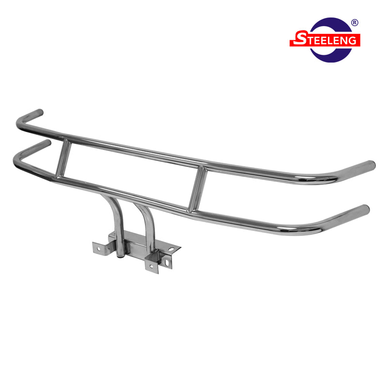 Durable polished stainless steel front Club Car DS brush guard, featuring premium construction, 2-year factory warranty, and offered with free shipping by Salt City Golf Cart, Item #BGDS01.