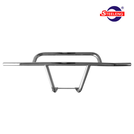 Durable polished stainless steel front Club Car Precedent/Tempo/Onward golf cart brush guard, featuring premium construction, 2-year factory warranty, and offered with free shipping by Salt City Golf Cart, Item #BGPR02.