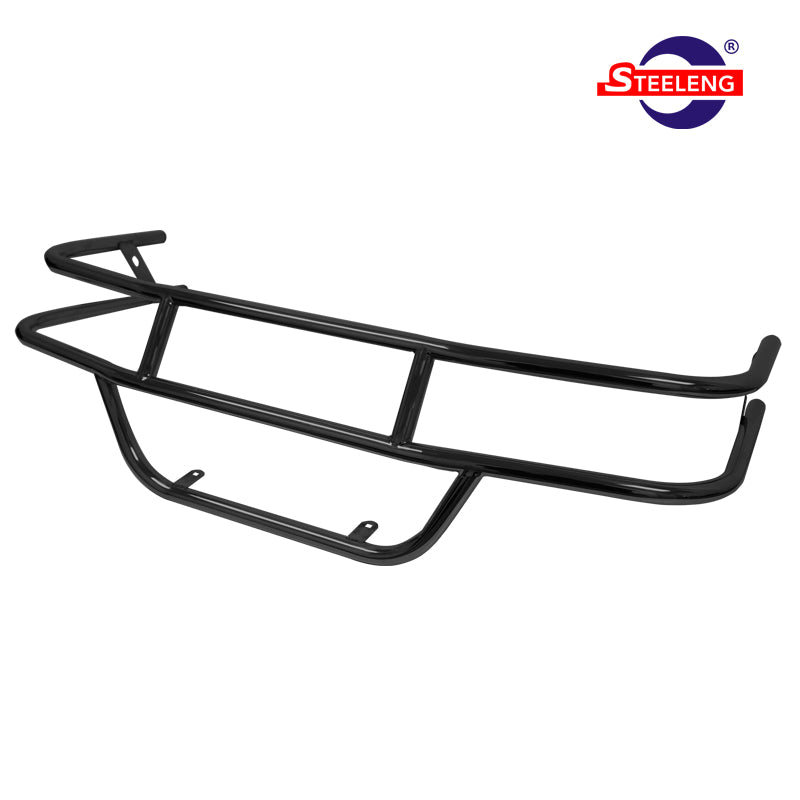 Black powder coated durable front EZGO TXT brush guard, featuring durable construction, 2-year factory warranty, and offered with free shipping by Salt City Golf Cart, Item #BGTX01.