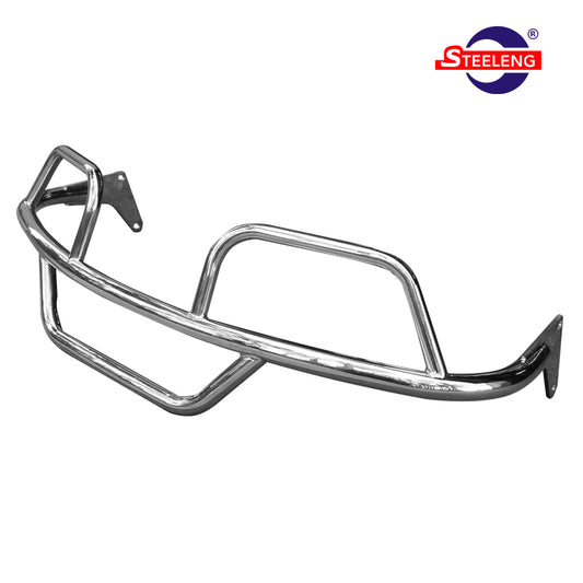 Polished stainless steel ss front EZGO TXT (2014 and Newer) brush guard, featuring durable construction, 2-year factory warranty, and offered with free shipping by Salt City Golf Cart, Item #BGTX03.