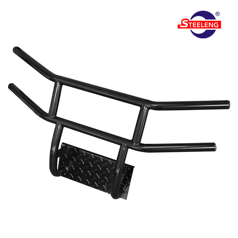 Black powder coated durable front Yamaha Drive (G29) brush guard, featuring durable construction, 2-year factory warranty, and offered with free shipping by Salt City Golf Cart, Item #BGYM02.