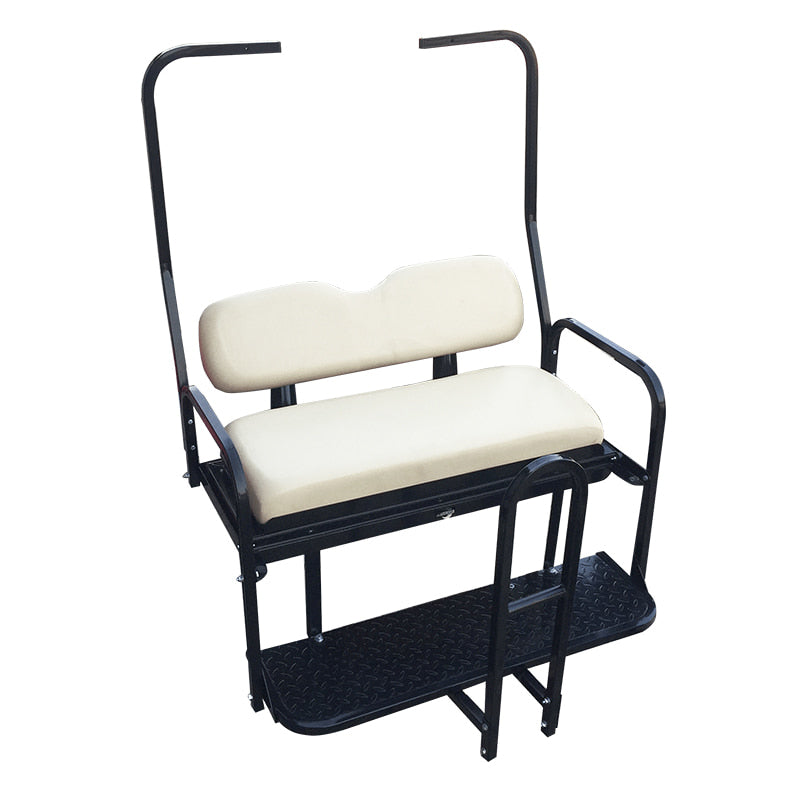 Rear flip seat with white cushions for DS model golf carts, years 1982-2000.5.