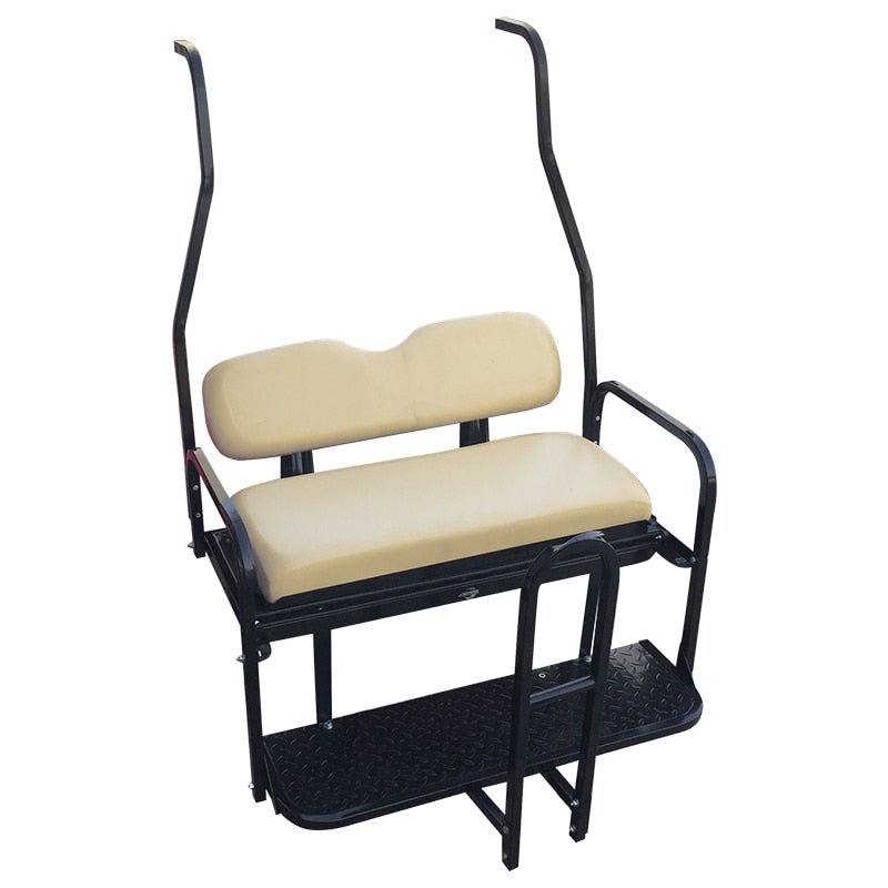 Buff color golf cart rear flip seat designed for 2000.5 and newer model year Club Car DS golf carts.