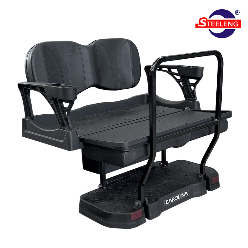 Carolina composite rear flip seat kit with cargo bed folded down, compare to MadJax Genesis 250 rear flip seat kit.