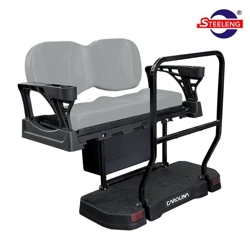 SGC Carolina premium composite rear flip seat kit designed for Club Car Precedent/Tempo/Onward model golf carts with Dove Gray colored cushions, including folding seat, large rear grab bar, and free shipping, sold by Salt City Golf Cart.