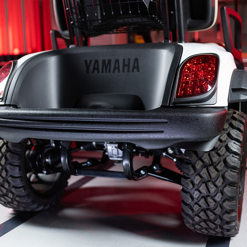 View of the rear suspension components of the 16-056 King XD independent rear suspension (IRS) kit for the Yamaha Drive2 gas model golf cart.