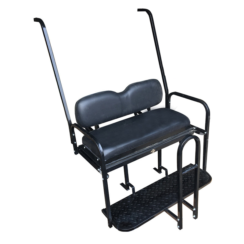 Yamaha G14-G22 golf cart rear flip seat kit with black cushions for sale in Reno County, Kansas, Nomad brand made by Steeleng Golf Cart Corporation.