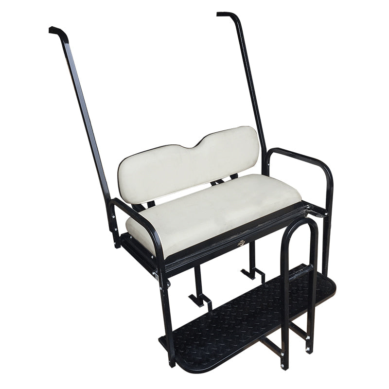 Yamaha G14-G22 golf cart rear flip seat kit with white cushions for sale in Reno County, Kansas, Nomad brand made by Steeleng Golf Cart Corporation.