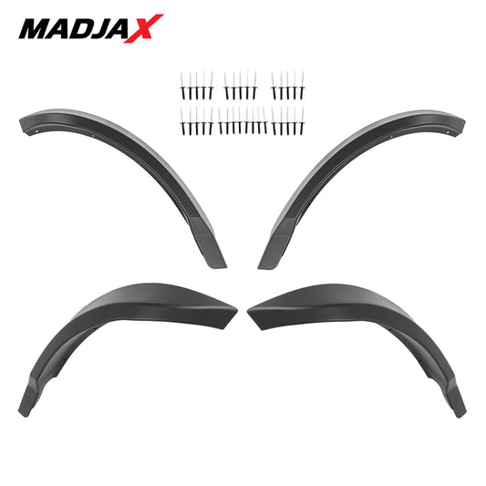 Complete fender flare set with mounting hardware designed for the Madjax Xseries golf carts and PTVs as well as EZGO TXT models with Storm body kits, finished in matte black.