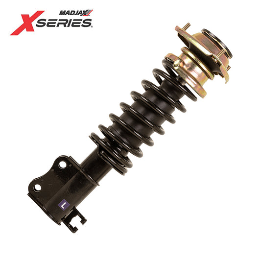 Front left side, driver side, OEM Mcpherson strut assembly replacement for MadJax XSeries Storm golf carts, Generation 1 and 2, model years 2023 and newer, offered with free shipping, Item #28-018.