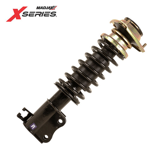 Front right side, passenger side, OEM Mcpherson strut assembly replacement for MadJax XSeries Storm golf carts, Generation 1 and 2, model years 2023 and newer, offered with free shipping, Item #28-019.