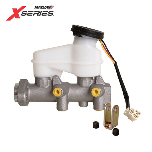 OEM brake master cylinder replacement for 2023 and newer MadJax XSeries Storm golf carts, including set screws, bracket, and lid, offered with free shipping and great price, Item #28-043.