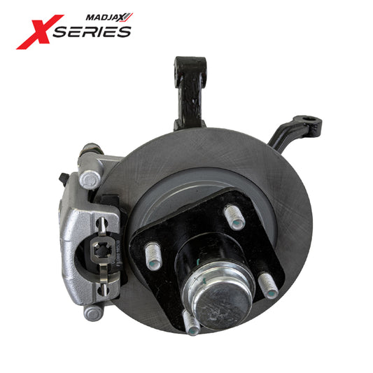 OEM replacement left front driver side brake, rotor, caliper, bearing, and spindle assembly for non-lifted XSeries Storm Generation 2 golf carts, model years 2024 and newer, offered with free shipping, Item #28-435.